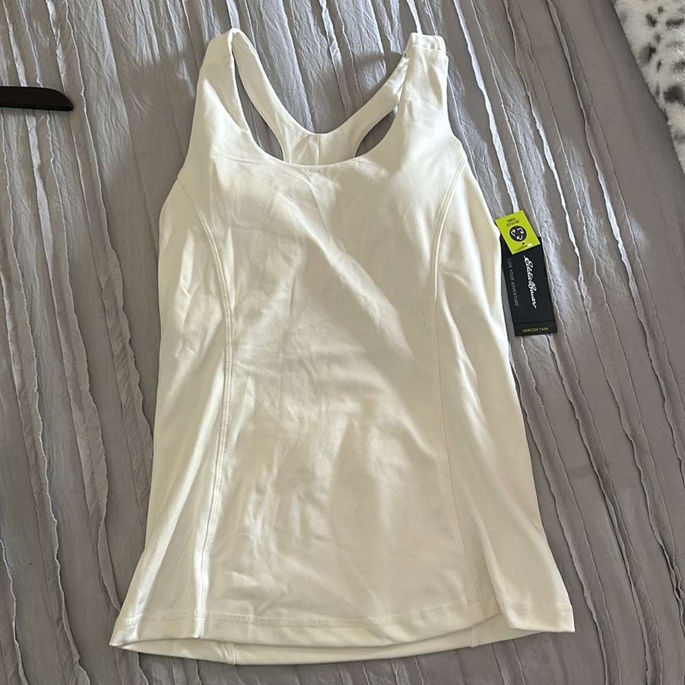 Cream high neck active tank with built in bra